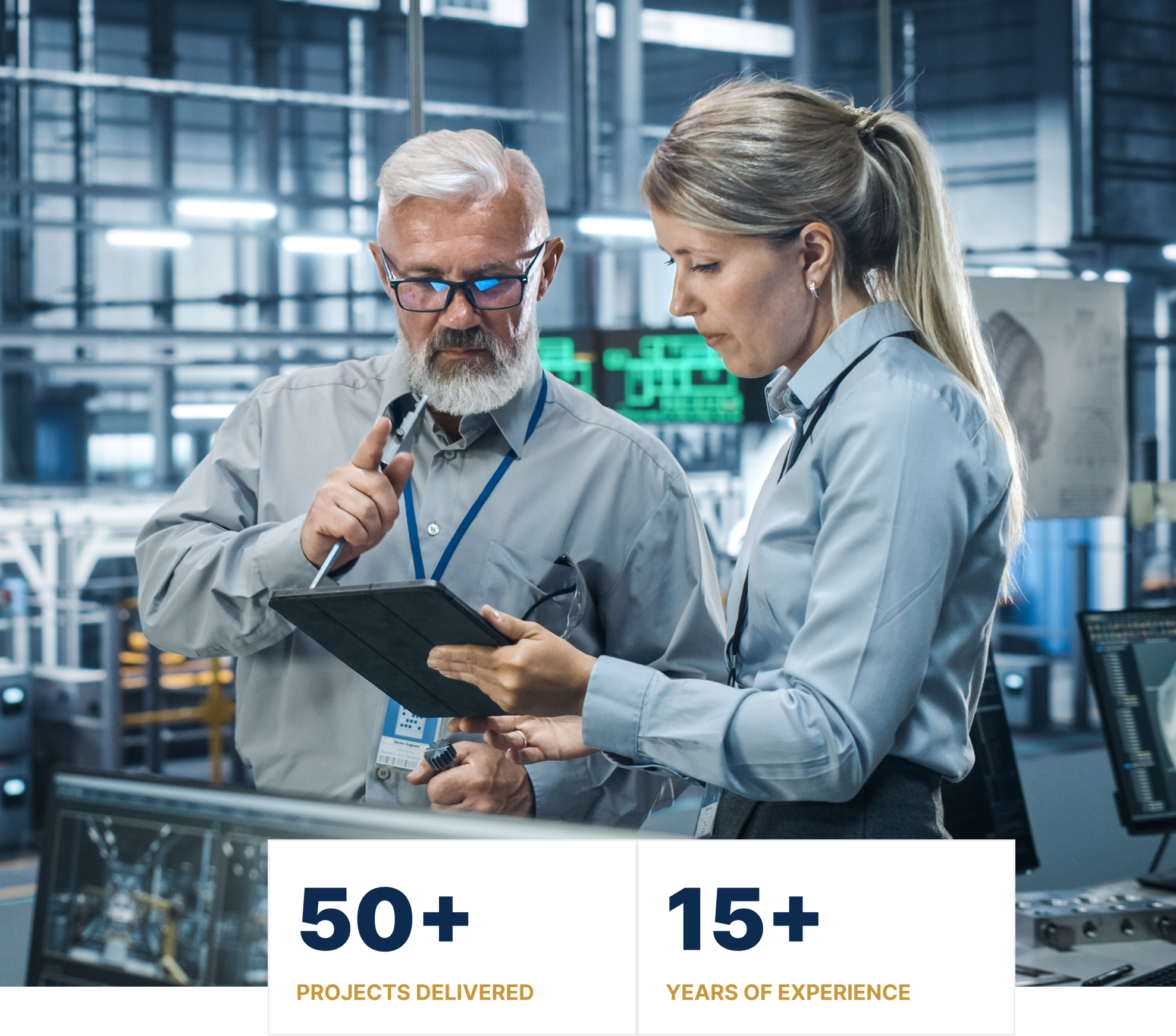 Engineering team reviewing manufacturing data